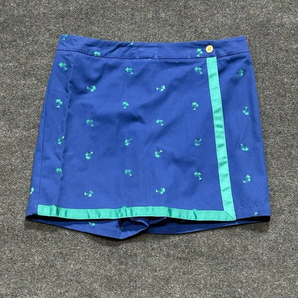 Island Republic Skort Shorts Womens 16 Blue Wrap Front Embroidered Palm Twill